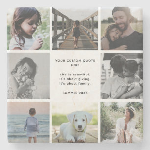 Dessous-de-verre En Pierre Collage Photo Familiale Personnalisé Avec Message