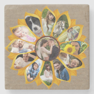 Dessous-de-verre En Pierre Collage photo famille Sunflower Burlap 13 Photos F