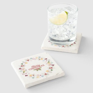Dessous-de-verre En Pierre Collection de voeux Joyeux de la couronne de Noël