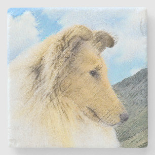 Dessous-de-verre En Pierre Collie en Montagne (Rough) Peinture - Chien Art