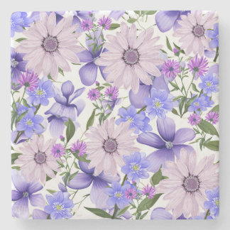 Dessous-de-verre En Pierre Coloré Pastel Cute Lavender Daisies Fern Motif