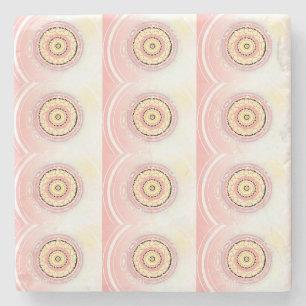 Dessous-de-verre En Pierre Conception artistique de style mandala rose et jau