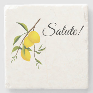 Dessous-de-verre En Pierre Conception de branche de citron avec Salut!