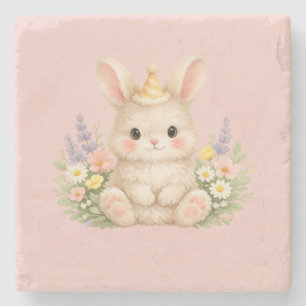 Dessous-de-verre En Pierre Conception de fleur sauvage de lapin duveteux pour