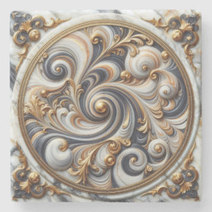 Dessous-de-verre En Pierre Conception de marbre décoré et garniture dorée