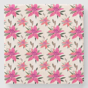 Dessous-de-verre En Pierre Conception de motif floral Fleurs roses