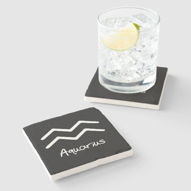 Dessous-de-verre En Pierre Connexion Aquarius Zodiac sur Arrière - plan noir (Côté)