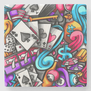Dessous-de-verre En Pierre Cool et coloré Las Vegas Casino Jeu Doodle