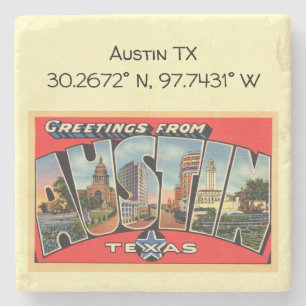 Dessous-de-verre En Pierre Coordonnées de la carte Austin TX Style Vintage