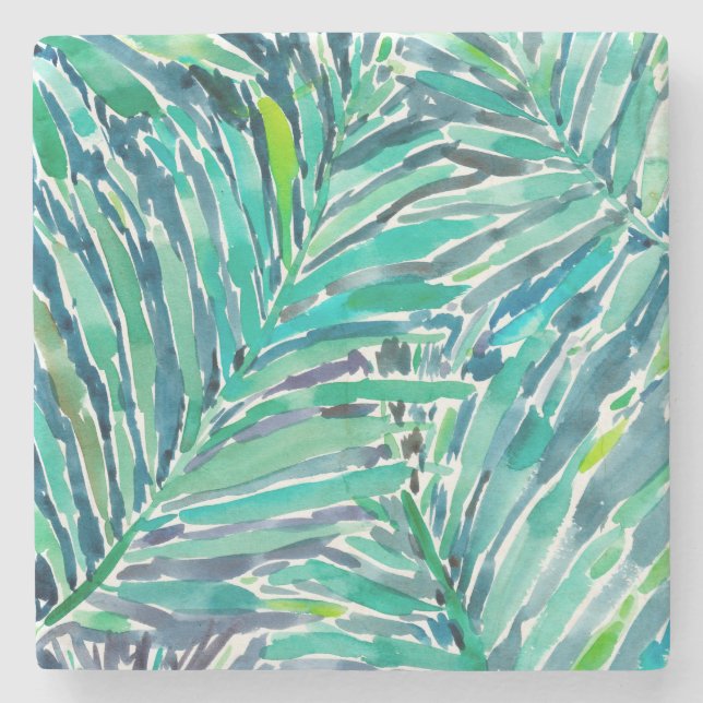 Dessous-de-verre En Pierre Copie tropicale d'aquarelle de jungle de paume (Devant)