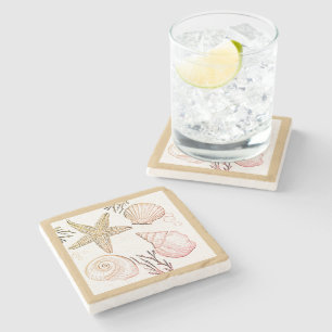 Dessous-de-verre En Pierre Coquillages Beige Beige Neutre Coquillages Jeter O