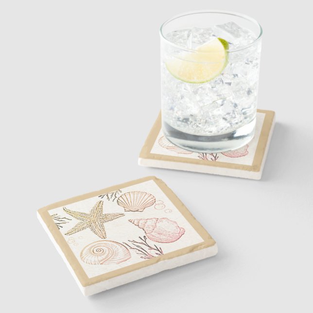 Dessous-de-verre En Pierre Coquillages Beige Beige Neutre Coquillages Jeter O (Côté)