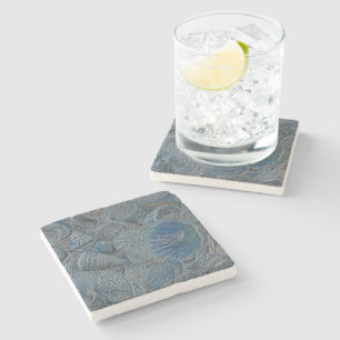 Dessous-de-verre En Pierre Coquillages Océan Plage Bleu Art Métallique Nautiq
