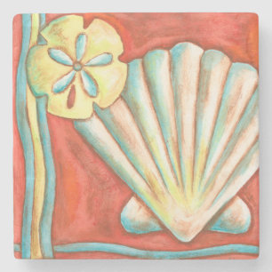 Dessous-de-verre En Pierre Coquillages Rustiques Orange