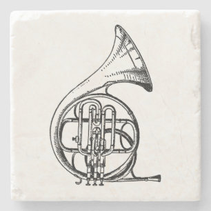 Dessous-de-verre En Pierre Cor d'harmonie noir et blanc Instrument de musique