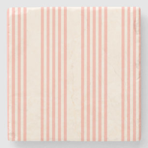 Dessous-de-verre En Pierre Corail et beige cinq rayures motif