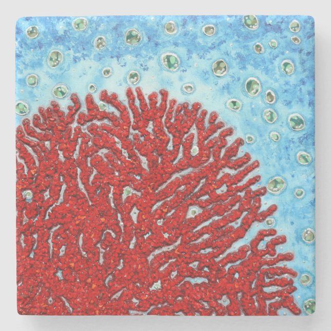 Dessous-de-verre En Pierre Corail rouge (Devant)