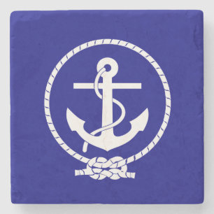 Dessous-de-verre En Pierre Cordon bleu marine et Ancre