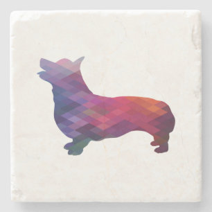 Dessous-de-verre En Pierre Corgi Chien Motif géométrique Silhouette violet