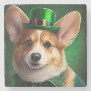 Dessous-de-verre En Pierre Corgi Dog en robe de fête St. Patrick