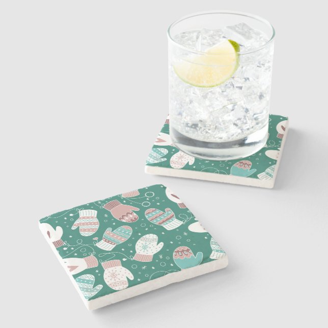 Dessous-de-verre En Pierre Cosy hiver Noël Mittens Motif en vert (Côté)