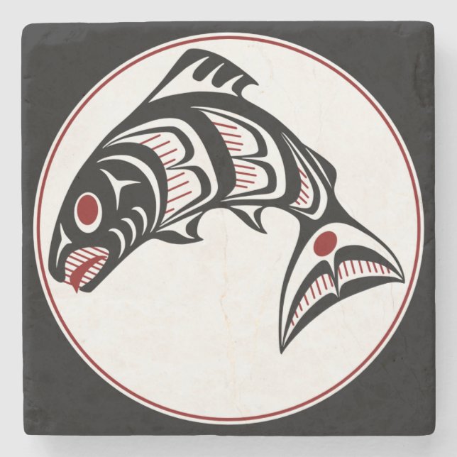 Dessous-de-verre En Pierre Côte du Pacifique Nord-Ouest Saumon artistique haï (Devant)