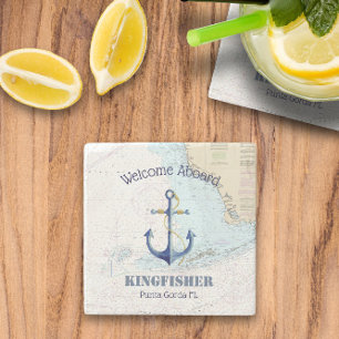 Dessous-de-verre En Pierre 🌊 Côte Floride Nom du bateau Welcome Aboard