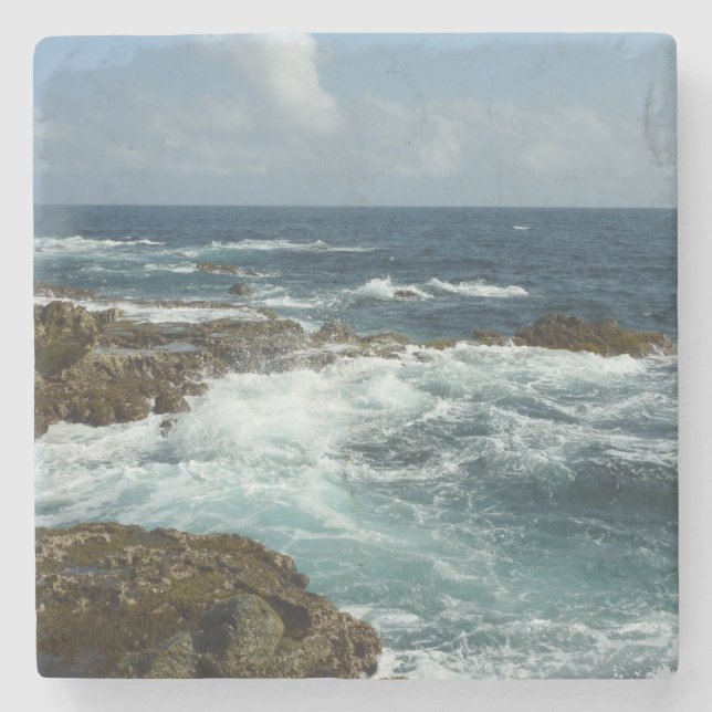 Dessous-de-verre En Pierre Côte rocheuse d'Aruba et océan bleu (Devant)