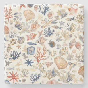 Dessous-de-verre En Pierre Côtière rustique - Coquillages, Starfish, Reef (12