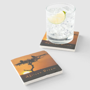Dessous-de-verre En Pierre Coucher de soleil de rêve africain photo romantiqu
