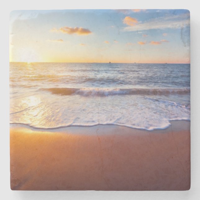 Dessous-de-verre En Pierre Coucher de soleil et plage (Devant)