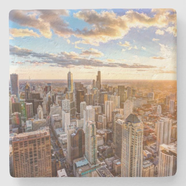 Dessous-de-verre En Pierre Coucher de soleil sur Chicago (Devant)