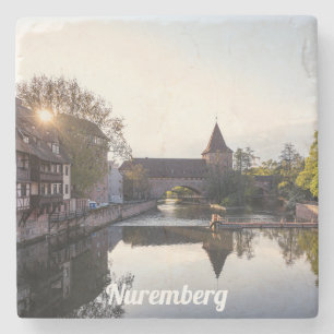 Dessous-de-verre En Pierre Coucher de soleil sur l'ancien pont médiéval de Nu