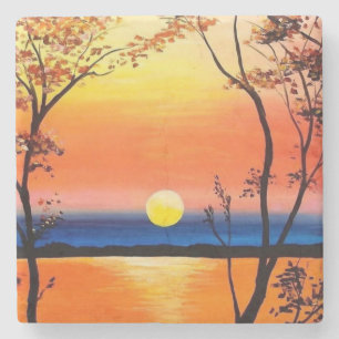 Dessous-de-verre En Pierre Coucher de soleil sur l'eau Beaux-arts