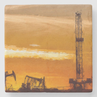 Dessous-de-verre En Pierre Coucher du soleil de gisement de pétrole
