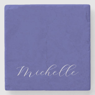 Dessous-de-verre En Pierre Couleur bleu profond calligraphie moderne simple d