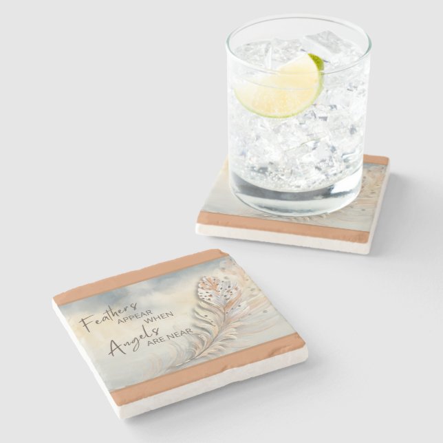 Dessous-de-verre En Pierre Couleur d'aquarelle Inspiron Feather & Angel (Côté)