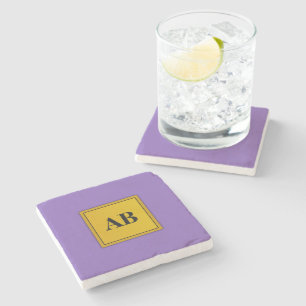 Dessous-de-verre En Pierre Couleur unie violet royal avec monogramme