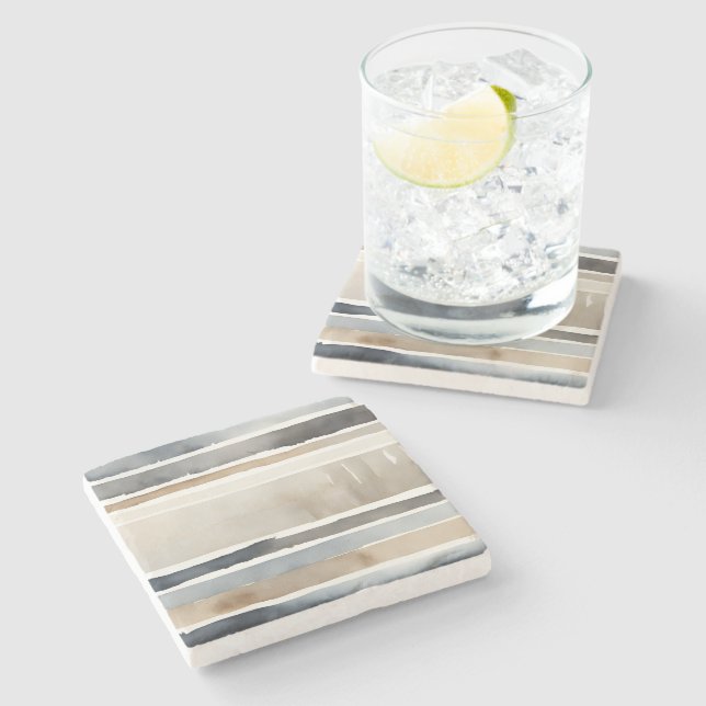 Dessous-de-verre En Pierre Couleurs neutres des bandes d'aquarelle (Côté)