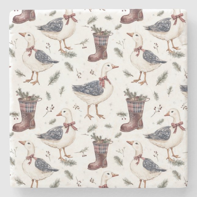 Dessous-de-verre En Pierre Country Boots Goose Christmas (Devant)