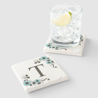 Dessous-de-verre En Pierre Country Sunflower Monogram Aqua