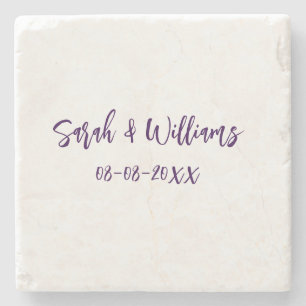 Dessous-de-verre En Pierre couple de mariages. Nom date violet simple mo mini