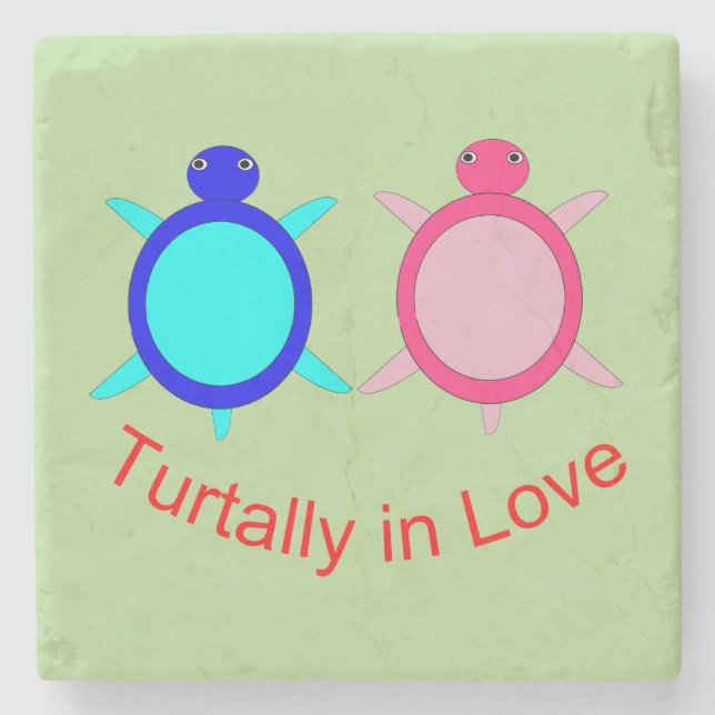 Dessous-de-verre En Pierre Couple de tortue mignonne (Devant)