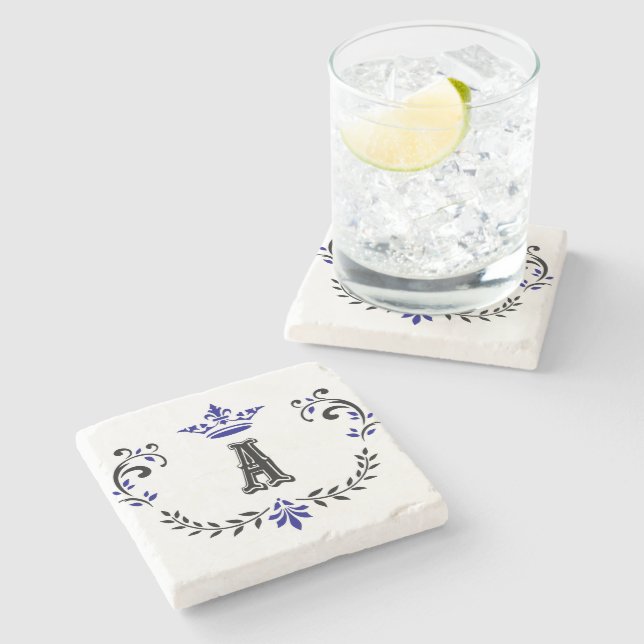 Dessous-de-verre En Pierre Couronne Wreath A Monogramme (Côté)