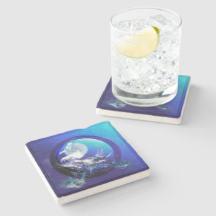 DESSOUS-DE-VERRE EN PIERRE COURSE DE LUNE BLUE TURTTUE SEA
