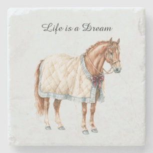 Dessous-de-verre En Pierre Couverture Bleue Blanche Cheval