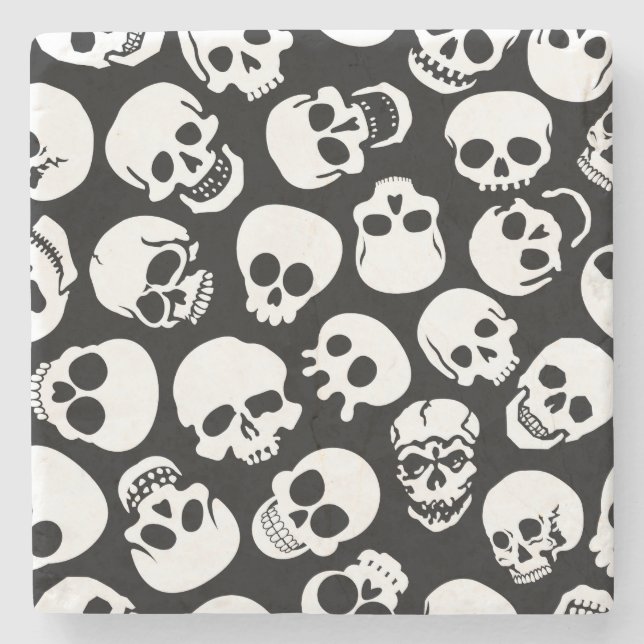 Dessous-de-verre En Pierre Crânes dans le motif noir d'arrière - plan (Devant)