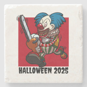 Dessous-de-verre En Pierre Crazy Chainsaw Clown Halloween Editable Année de t