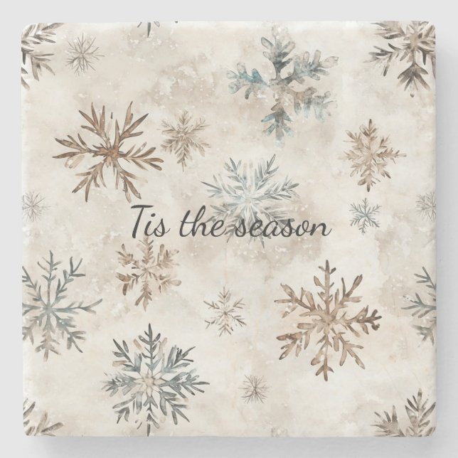 Dessous-de-verre En Pierre Cream Blue Brown Snowflakes Christmas (Devant)