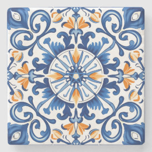 Dessous-de-verre En Pierre Créez vos propres fleurs oranges bleues peintes fa